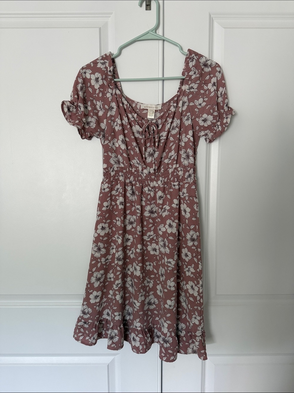 Monteau Mauve Floral Tie-Front Smocked Dress
